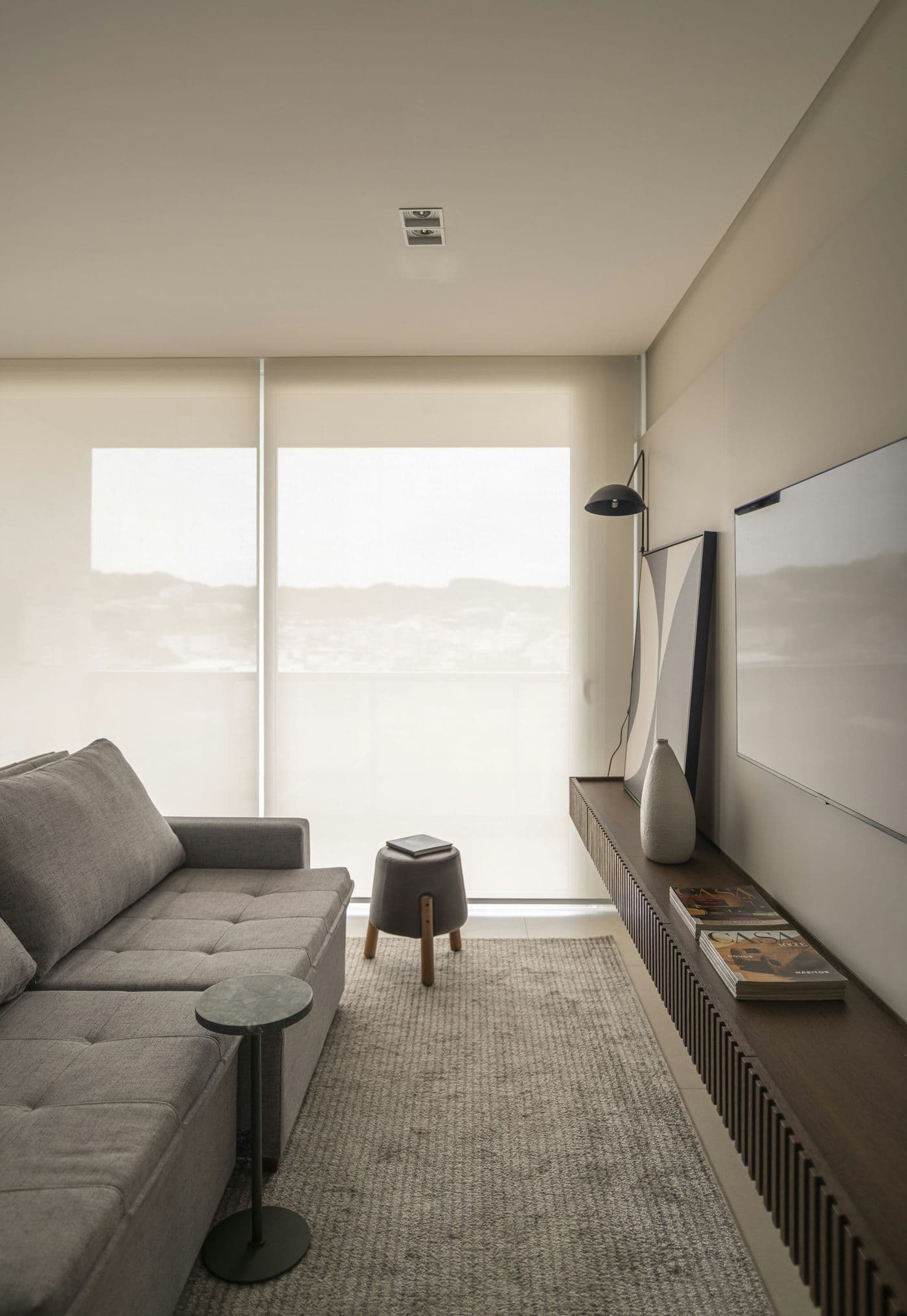 Low sectional and a built-in media wall
